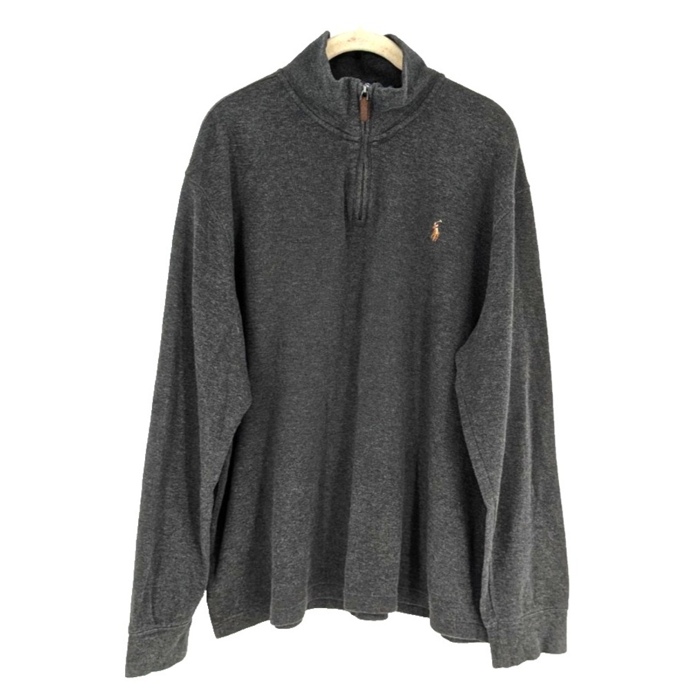 POLO Zip Cotton Sweater XLT Gray Estate Rib Ivy League Tan Pony  Preppy  Prep